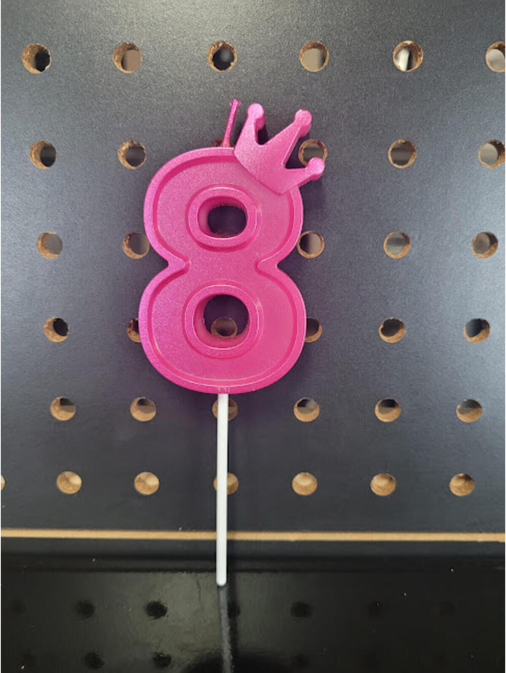 Pink Number 8 Birthday Candle with Crown Accent